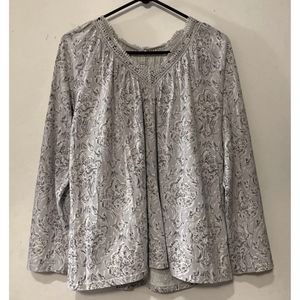 Garnet Hill sz Small Oversized Green Cotton Grey  Floral Cotton/Tencel Tunic